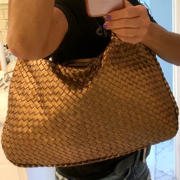Bottega Veneta Handbags - Bottega Veneta Large Copper Metallic Leather Hobo